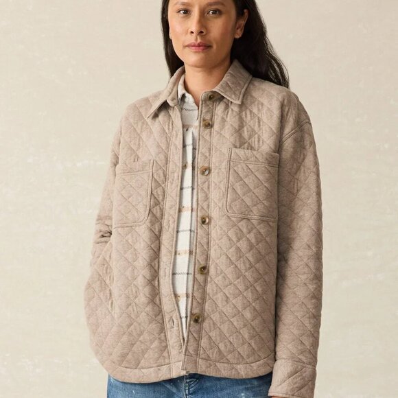 Faherty Epic quilted shacket jacket barn coat brown heather mink boxy new Large - Picture 1 of 5